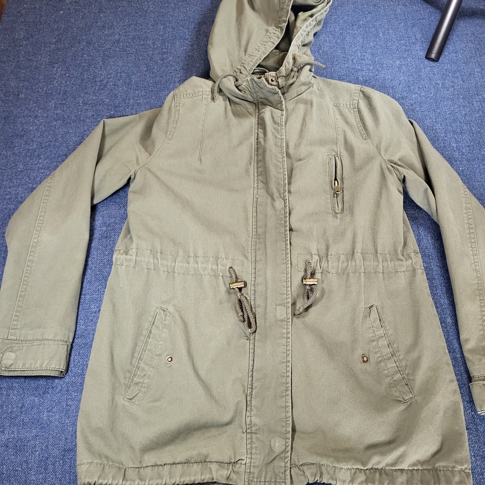 Miss London Black Label Olive Green Utility Anorak Hooded Parka Jacket Women's M